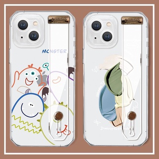 สายรัดข้อมือ แฟชั่น บล็อกสี สัตว์ประหลาด เคส iPhone 11 pro 12 max 13 14 pro max xs xr se 2020 xs max 7plus 8 7 plus case โปร่งใส นางแบบคู่ ซิลิกาเจล ผู้หญิง ชาย เปลือกนิ่ม เคส