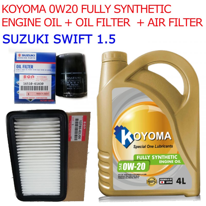 SUZUKI SWIFT 1.5 AIR FILTER + กรองน้ํามัน + KOYOMA 0W20 FULLY SYNTHETIC ENGINE OIL