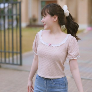 051 Sweet Peach : Rose Dawn Top เสื้อยืดน่ารักวินเทจ