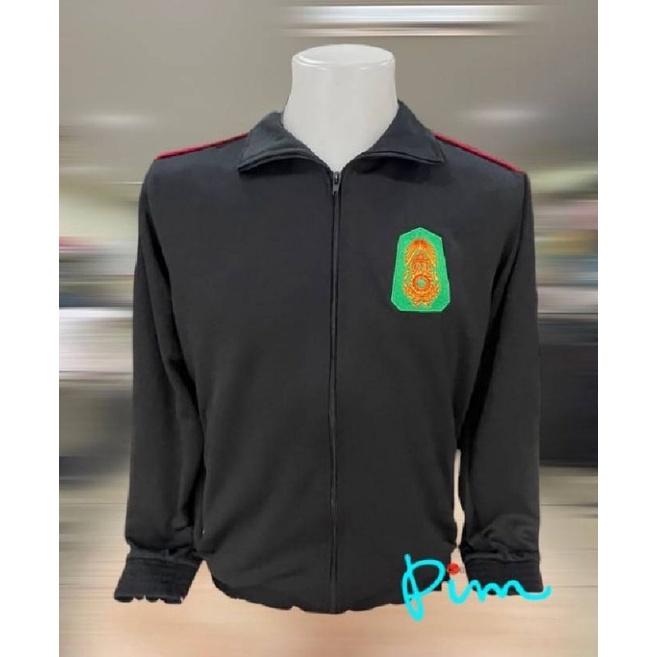 เสื้อวอร์ม ดำกุ้นแดง (กองทัพบก) ยูนิฟอร์ม ทหาร พร้อมปัก โลโก้กองทัพบก (ไม่รับปักชื่อ)