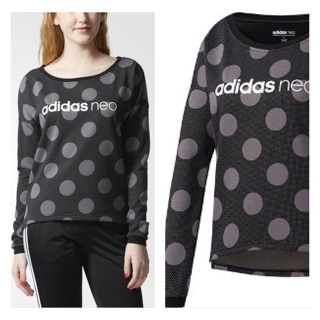 ADIDAS POLKA DOT แท้ 🕳 เสื้อแขนยาวลดราคาจากป้าย สเวตเชิ้ตอดิดาสลายดอท สกรีนแบรนด์ adidas neo