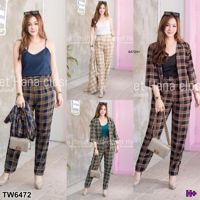 #สาวอวบ Set TW6472 สายเดี่ยว+เสื้อคลุมทรงกิโมโน+กางเกงขายาว 3 ชิ้น