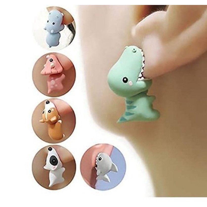 การ์ตูนน่ารักดินนุ่มสัตว์ต่างหู ไทรันโนซอรัส กัดต่างหูไดโนเสาร์ต่างหูพรรคของขวัญสนุก