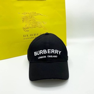 BURBERRY BLACK COTTON EMBROIDERED LOGO AND VINTAGE CHECK BASEBALL CAP หมวกแก๊ป แบรนด์เบอเบอรี่ ปักตัวหนังสือ ลายสก็อต