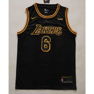 ใหม่ NBA Los Angeles Lakers สําหรับผู้ชาย 2022 #เสื้อกีฬาบาสเก็ตบอล หนังงู ปักลาย LeBron James สีดํา สีทอง 6 ชิ้น