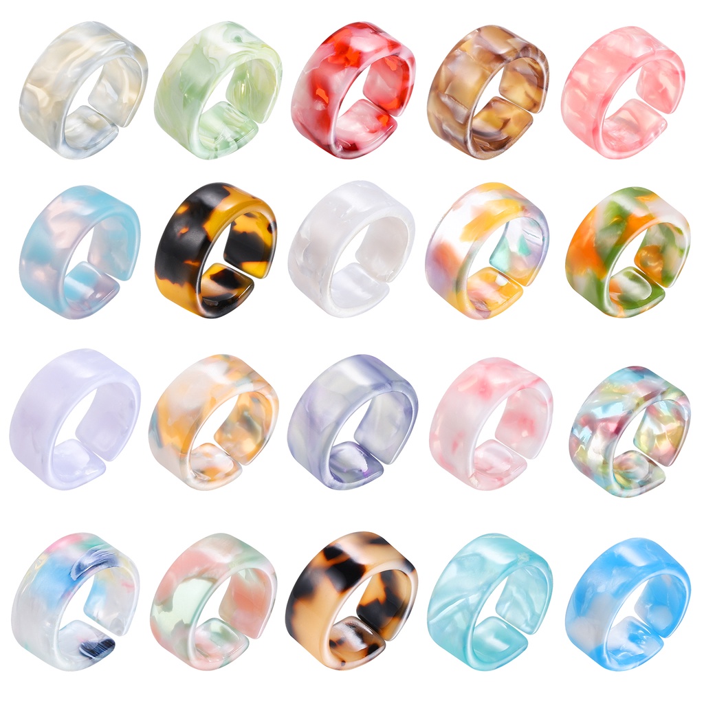 5pcs/pack แหวนเรซินอะคริลิค แหวนคู่ แหวนแฟชั่นเครื่องประดับ