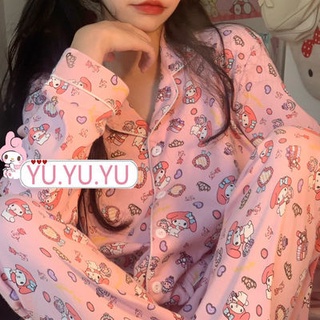 ชุดนอน🍑 ญี่ปุ่น ins Melody ชุดนอนนักเรียนหญิงหอพักแขนยาว laurel dog ฤดูใบไม้ร่วงและฤดูหนาว sweet home service ชุดฤดูหนา