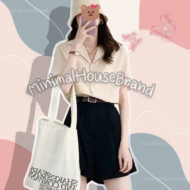 Minimalhousebrand 25 สี เสื้อเชิ๊ตแขนสั้นปกฮาวายทรงเบสิคสไตล์มินิมอลสำหรับผู้หญิง