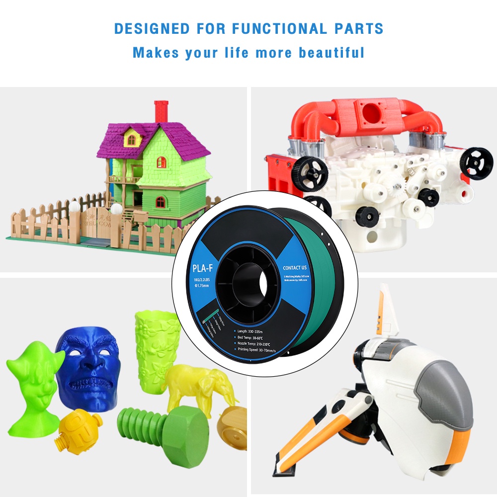 BiNG3D 3D วัสดุการพิมพ์ Filament PLA + เส้นใยพลาสติกเข้ากันได้กับเครื่องพิมพ์ 3D 1.75mm 1kg (สีเขียวคริสต์มาส)