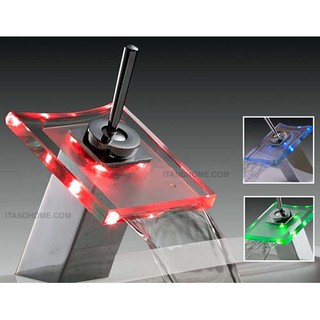 ก๊อกน้ำ RGB LED Light Glass Waterfall Faucet เปลี่ยนสีได้