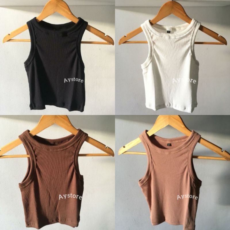 เสื้อกล้ามเชือกแขวนคอ AGNESIA Rib Halter HnM Tanktop Crop Tangtop Ribbed Tanktop Ribbed Crop Top