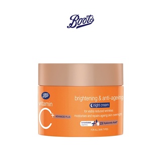 BOOTS VITAMIN C บู๊ทส์ วิตามิน ซี แอดวานซ์ พลัส ไบร์ทเทนนิ่ง แอนด์ แอนตี้-เอจจิ้ง ไนท์ ครีม 50มล