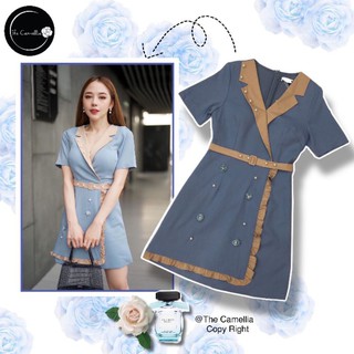 the Camellia :Blue Sea with White Pearl Dress