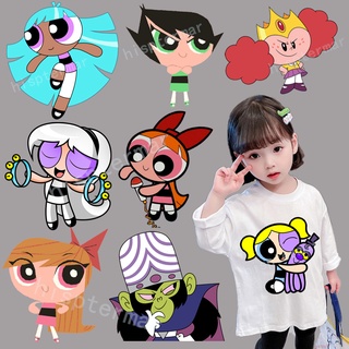 แผ่นแพทช์รีดร้อน ลายการ์ตูน The Powerpuff Girls สําหรับตกแต่งเสื้อผ้า DIY