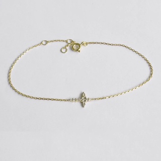 สร้อยข้อมือทองคำแท้ฝังเพชร 18K สี Rose Gold รูปไม้กางเขน