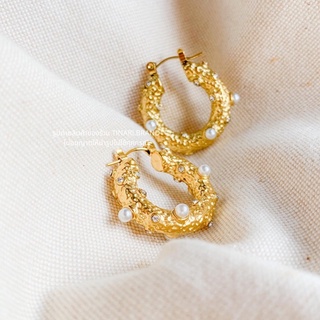 FAV TINARI 57 diamond mini pearls stainless gold hoops ต่างหูห่วง สแตนเลส ต่างหูทอง ไข่มุก