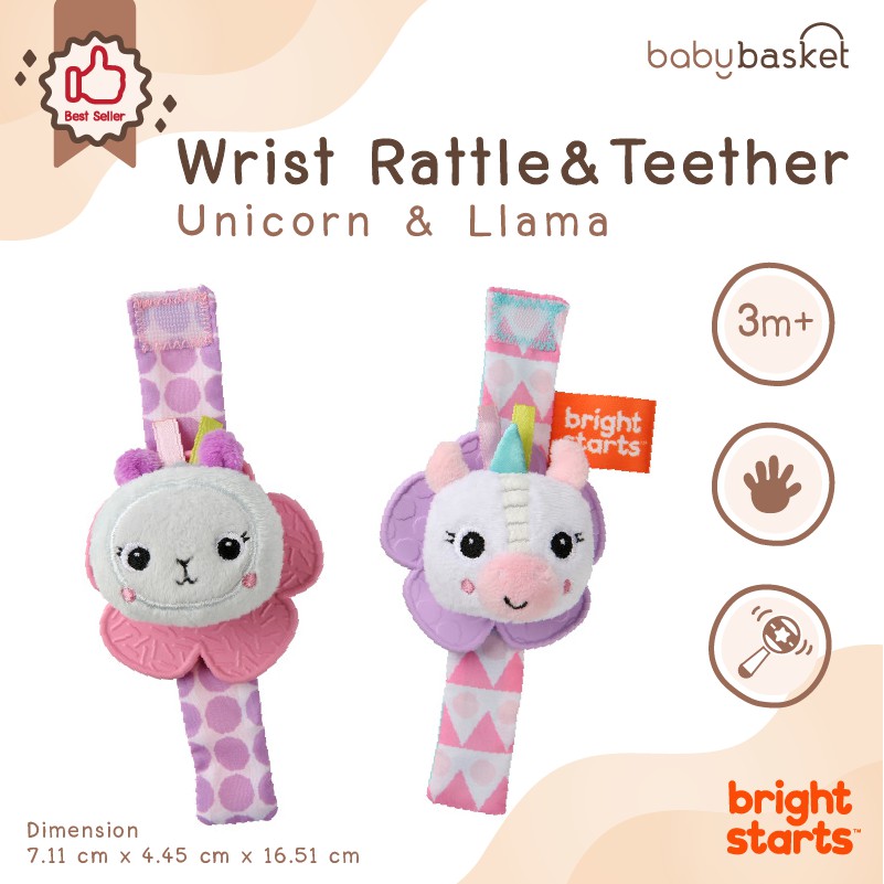ของเล่นเด็ก ตุ๊กตาผ้า สายรัดข้อมือ Bright Starts Wrist Rattle Teether Unicorn & Lama ลายน่ารัก กัดได้ – โปรปัง