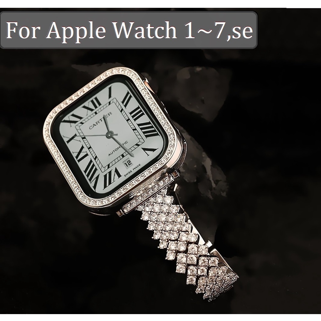 สาย applewatch Bling Diamond iWatch Strap เคส applewatch series 7 6 5 4 3 se Stainless Steel สายนาฬิกา applewatch Apple Watch 7 41mm 45mm 38mm 40mm 42mm 44mm Apple Watch 7 Accessories เคส applewatch