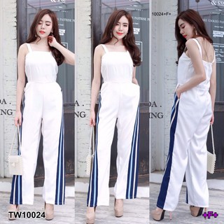 TW10024จั๊มสูทสายเดี่ยวขายาว รายละเอียดสินค้า Jumpsuit จั๊มสูทยาวสีขาวสายเดี่ยวอกเอวเข้ารูปสวย เนื้อผ้าซาร่า แต่งกระเป๋า