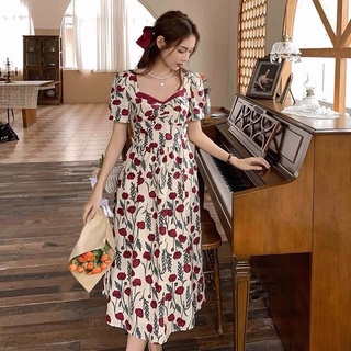 roses long dress เดรสกุหลาบ น่ารักหวานๆ ไซส์ S-2XL