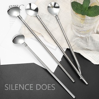 Straw spoon dual purpose creative metal iron milk tea environmental protection drinking tube 304 stainless steel water long mixing straw