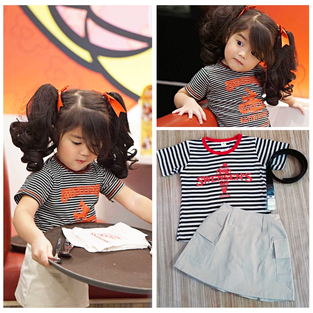 ชุดอาชีพเด็ก ชุดร้านไอติม ชุด Swensen's ชุดสเวนเซ่น เซท3ชิ้น เสื้อยืดคอกลมผ้าดีใส่สบาย กระโปรง เข็มข