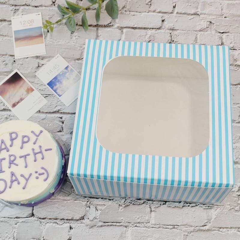 Bakewares & Decorations 1020 บาท กล่องเค้ก 1 ปอนด์ ลายเส้นตรงฟ้า ทรงปกติ (100ชิ้น/แพ็ค) Home & Living