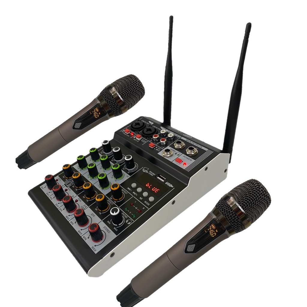 LXJ LX-428 มิกซ์+ไมค์ลอย คอนโซลเครื่องผสมสัญญาณเสียง ช่องพร้อมเสียงไมโครโฟนไร้สายผสมกับมิกเซอร์ Bluetooth USB มี2ระบบAC2