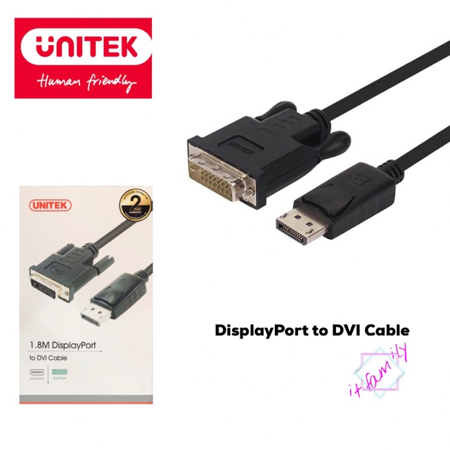 SALE UNITEK สาย DisplayPort to DVI Cable ความยาว 1.8เมตร #คำค้นหาเพิ่มเติม คีย์บอร์ดเกมมิ่ง Keybord EGA RGB USB เข้าสายตัวเมีย DisplayPort