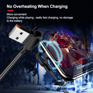 สายชาร์จเร็ว 2.4A USB Micro USB Type C พร้อมไฟ LED 90 องศา USB-C สายชาร์จ Android