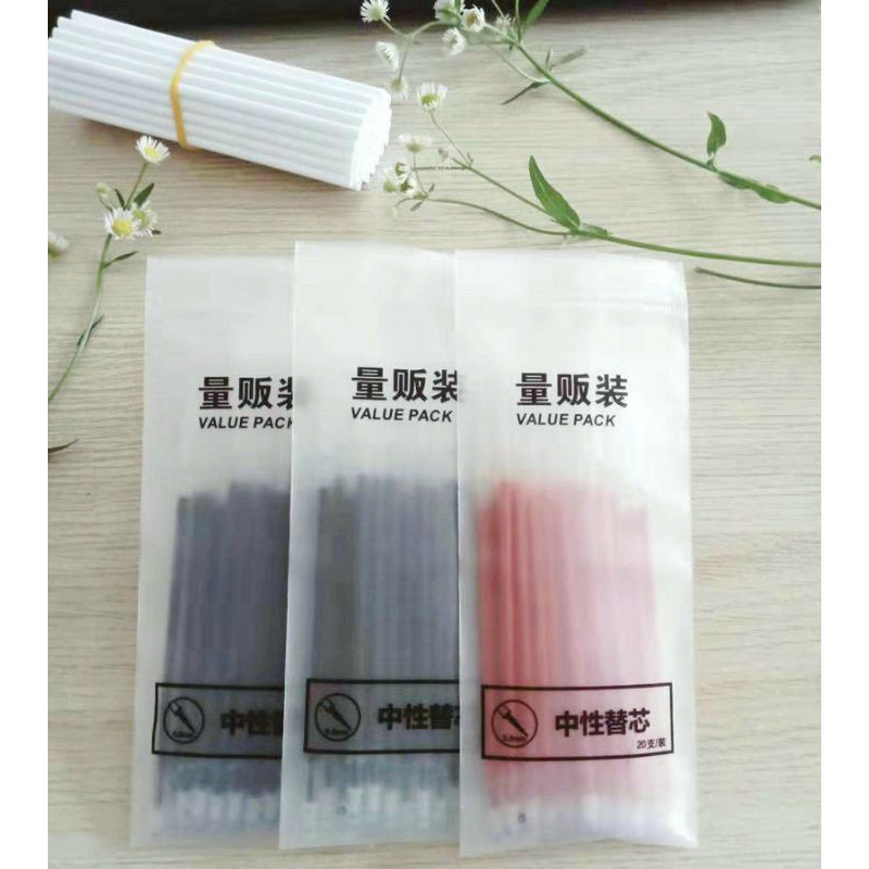 ไส้ปากกาเจล แพ็ค 20 ชิ้น สีน้ำเงิน สีแดง สีดำ ลูกลื่นแบบหัวเข็ม ขนาด 0.38 มม.*หมึกลบไม่ได้
