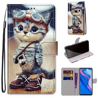 เคสโทรศัพท์หนัง PU ฝาพับแม่เหล็ก ลายสัตว์ 3D พร้อมช่องใส่บัตร และสายคล้อง สําหรับ Huawei Y9 Prime 2019