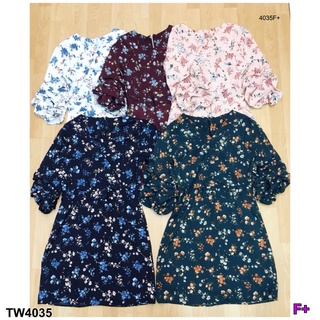 👗Pfashion [ส่งไว!!🚛] P4035 เดรสคอวีลายดอกไม้ จั้มปลายแขนเป็นชั้นๆ เนื้อผ้าห่างกระรอก มีซับด้านหลัง floral v-ne