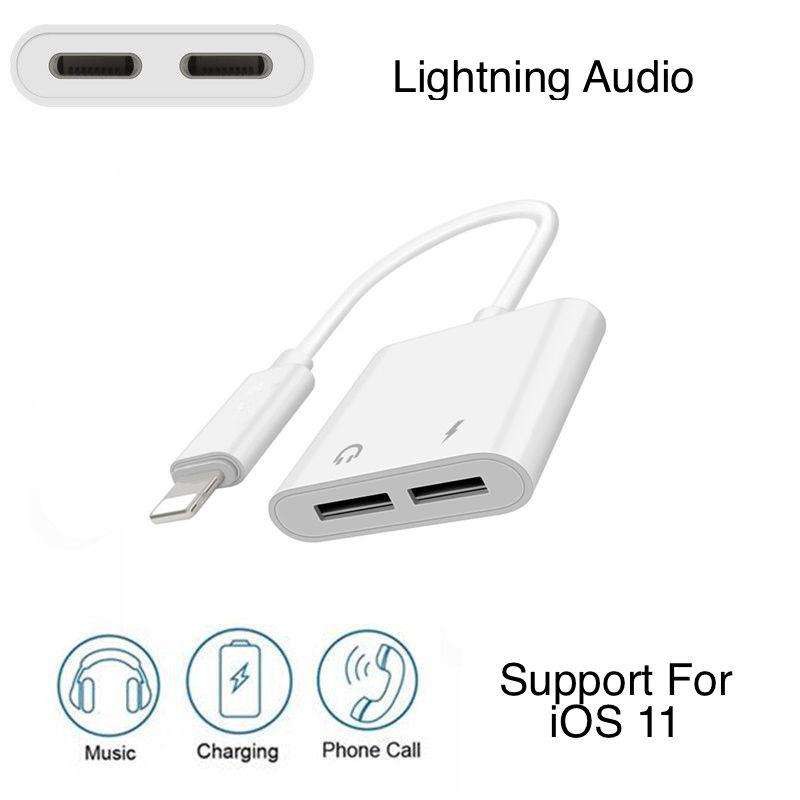 2 in 1 Audio Adapter For iPhone 7 8 Plus X For Lightning Charger Music Headphone