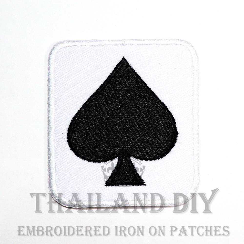 ตัวรีดติดเสื้อ งานปัก ลายไพ่ หน้าไพ่ สัญลักษณ์ โพดำ Spades Poker cards Patch ตัวรีด WOP DIY อาร์มติด