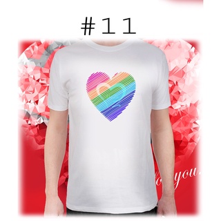 เสื้อยืดพิมพ์ลายรูปหัวใจสีรุ้ง (logo Moza)