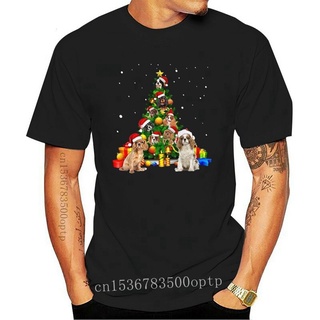 คอลูกเรือพร้อมส่ง เสื้อยืดแขนสั้น ผ้าฝ้าย 100% พิมพ์ลาย Cavalier King Charles Spaniels Christmas Tree สีขาว สไตล์ฮาราจูก