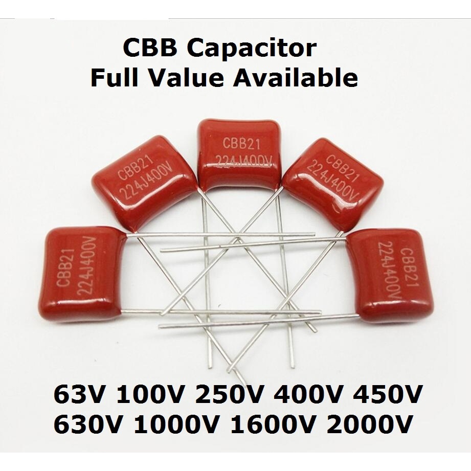 ตัวเก็บประจุฟิล์มโพลีโพรพีลีน โลหะ 0.1uf 100nf 105 2.2uf 63V 100V 250V 400V 630V CBB