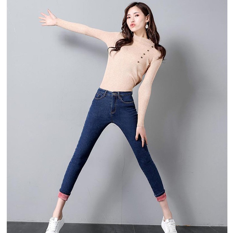 สินค้าพร้อมส่งทุกวันจากไทย กางเกงยีนส์บุขน กางเกงกันหนาว เลกกิ้งกันหนาว หญิง - รูปที่ 4