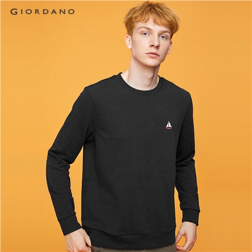 GIORDANO MEN Letter embroidery crewneck sweatshirt 13029817