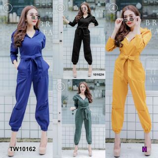 Jumpsuit จั้มสูททรงสวย แขนยาว สีพื้น งานเนื้อ