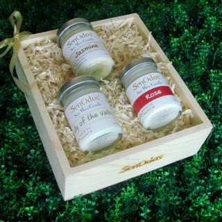 SenOdos ชุด เทียนหอมอโรม่า เทียนสปา ช่วยให้ผ่อนคลาย Romantic Floral Set 45g x3 กลิ่น บรรจุในกล่องไม้สน