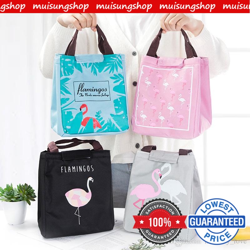 กระเป๋าเก็บอุณหภูมิ เก็บความเย็น ใส่กล่องอาหาร กล่องข้าว ลายนกฟลามินโก By MUISUNGSHOP