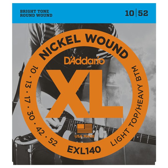 D'Addario® สายกีตาร์ไฟฟ้า เบอร์ 10 แบบผสม สายนิกเกิล รุ่น EXL140 (Light Top / Heavy Bottom, 10-52) ** Made in USA **.