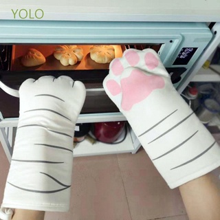 Yolo ถุงมือแขนยาวกันลื่นทนความร้อนลายการ์ตูนแมวสําหรับเตาอบไมโครเวฟ