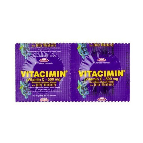 Vitacimin 500mg ต่อ 5 แถบ 10 เม็ด วิตามินซี เม็ดดูด รสบลูเบอรี่