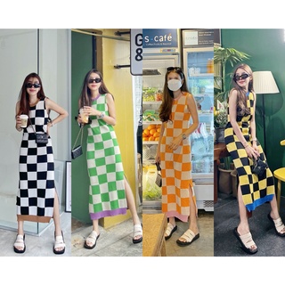 ถูกที่สุด!! Square Silk Dress เดรสแขนกุดสุดแซ่บ ลายตาราง สีสันสดใส mix&amp;match สีมาได้แบบดีมาก เนื้อยืดหยุ่นสุดๆไปเลยจ้า