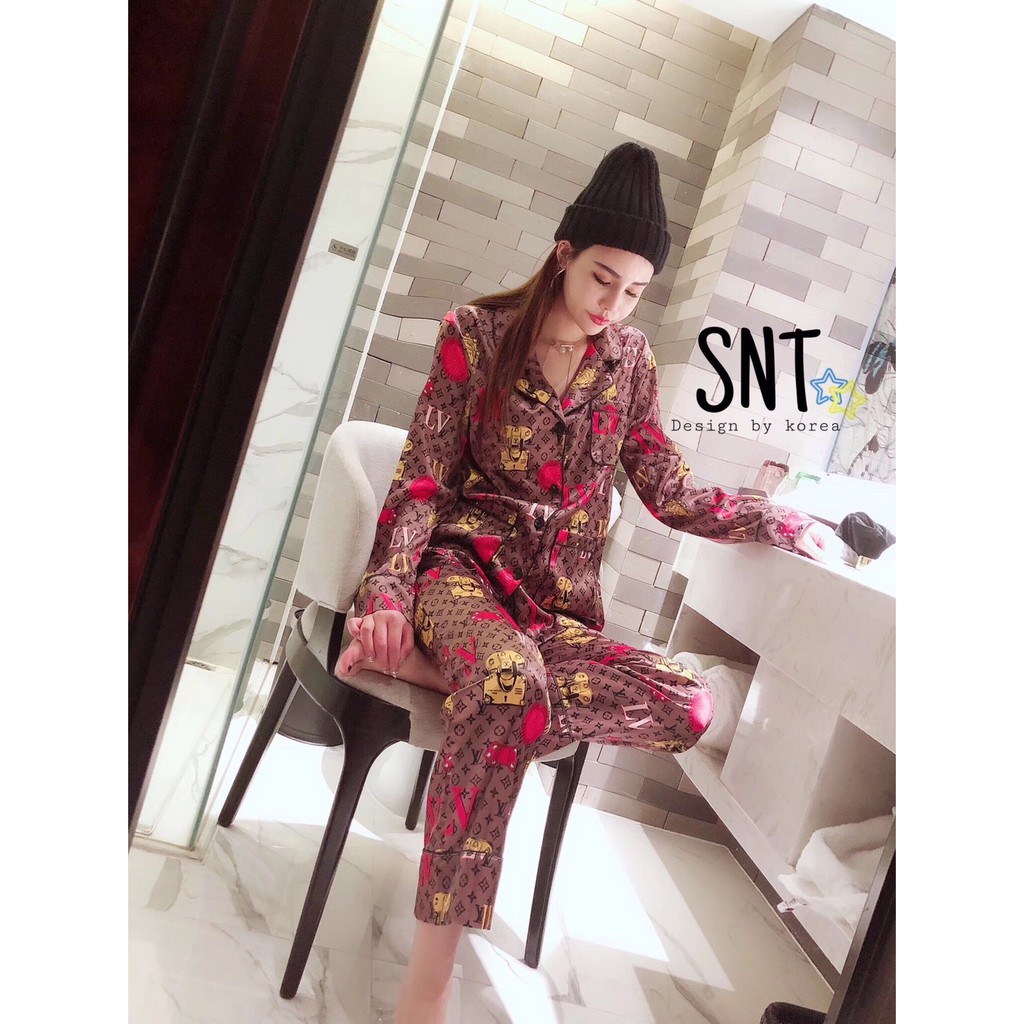 Korean Fashion Ladies Louis Vuitton Silk Pajama Set, Women's