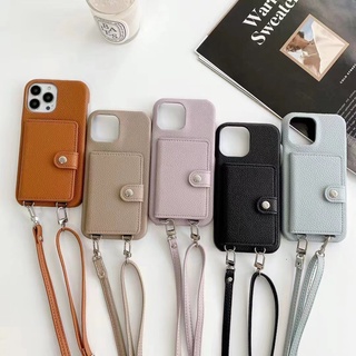 เคสโทรศัพท์มือถือ หนังแกะ พร้อมกระเป๋าสตางค์ และสายคล้อง สําหรับ iPhone14 13 12 11 Pro Max X XS Max XR 7 8 Plus