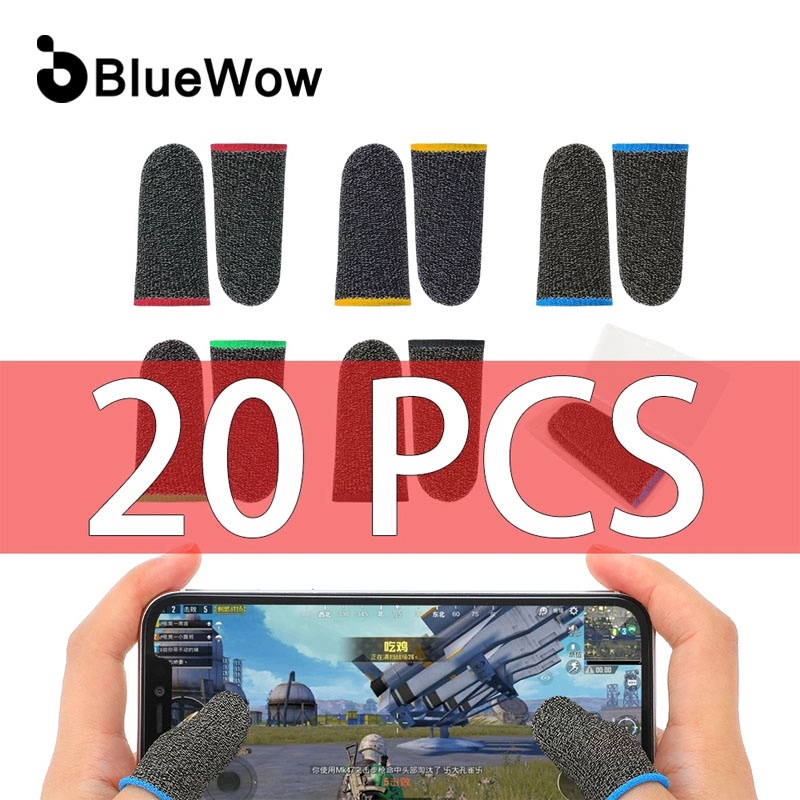 Bluewow ปลอกสวมนิ้วมือ ระบายอากาศ PUBG หน้าจอสัมผัส พร้อมสายไฟเบอร์ สําหรับเล่นเกมมือถือ กฎแห่งการเอาตัวรอด 20 ชิ้น